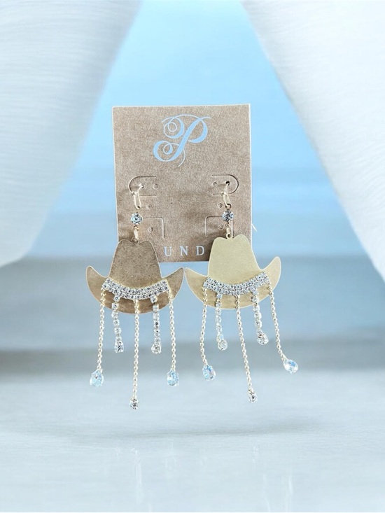 Plunder Jewelry - ✨HOST SUPPORT✨ Plunder Goldtone Cowgirl Hat Western Rhinestone Dangle Earrings